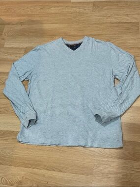 Left Coast Tee Men's Long Sleeve V-Neck Shirt - Light Heather Gray Size XL